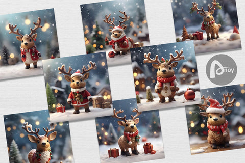 Digital Paper Santa Elk Christmas Digital Pattern artnoy 