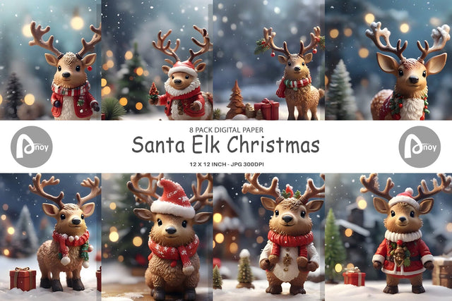 Digital Paper Santa Elk Christmas Digital Pattern artnoy 