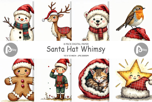 Digital Paper Santa Hat Whimsy Digital Pattern artnoy 