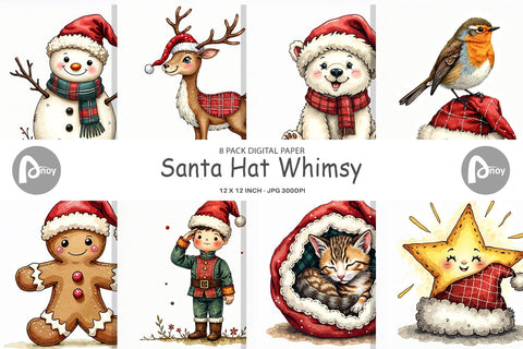 Digital Paper Santa Hat Whimsy Digital Pattern artnoy 