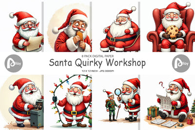 Digital Paper Santa's Quirky Workshop Watercolor Digital Pattern artnoy 