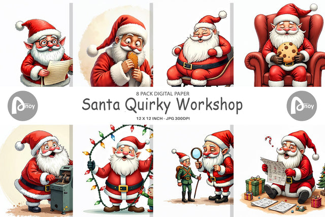 Digital Paper Santa's Quirky Workshop Watercolor Digital Pattern artnoy 