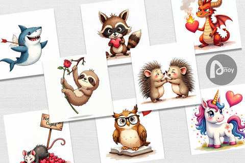 Digital Paper Sarcastic Animals Valentine Cynical Critters Watercolor Digital Pattern artnoy 