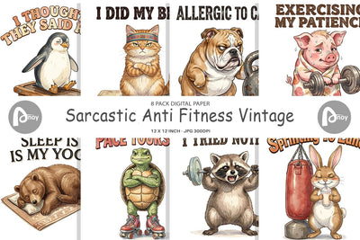Digital Paper Sarcastic Anti Fitness Vintage Digital Pattern artnoy 