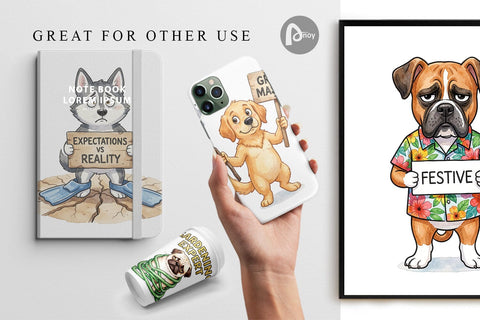 Digital Paper Sarcastic Anti Summer Dog Watercolor Digital Pattern artnoy 