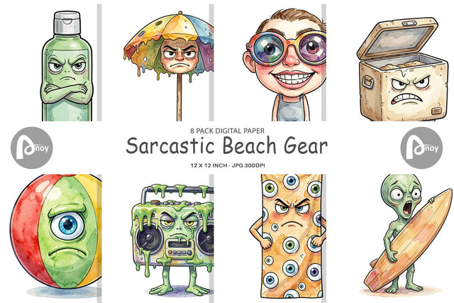 Digital Paper Sarcastic Beach Gear Digital Pattern artnoy 