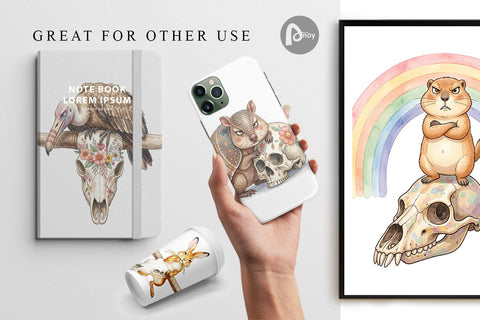 Digital Paper Sarcastic Boho Desert Skull Watercolor Digital Pattern artnoy 