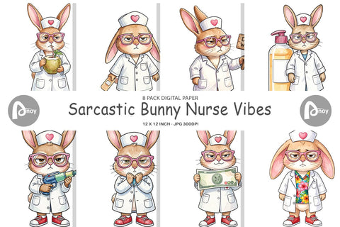 Digital Paper Sarcastic Bunny Nurse Vibes Sublimation artnoy 