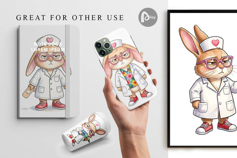 Digital Paper Sarcastic Bunny Nurse Vibes Sublimation artnoy 