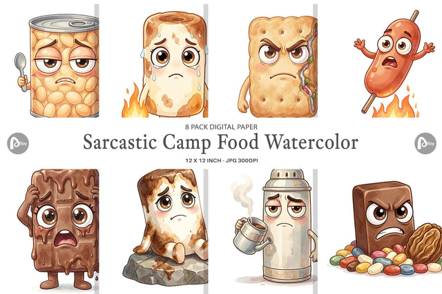 Digital Paper Sarcastic Camp Food Watercolor Digital Pattern artnoy 