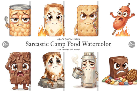 Digital Paper Sarcastic Camp Food Watercolor Digital Pattern artnoy 