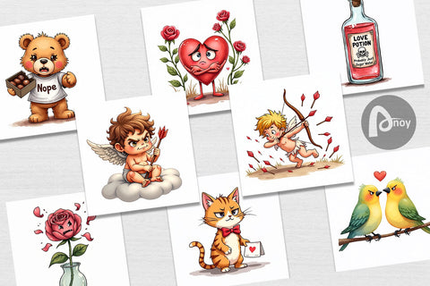 Digital Paper Sarcastic Cupid Watercolor Funny Anti-Valentine Digital Pattern artnoy 