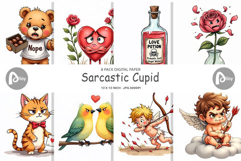 Digital Paper Sarcastic Cupid Watercolor Funny Anti-Valentine Digital Pattern artnoy 