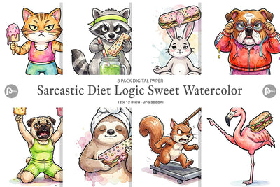 Digital Paper Sarcastic Diet Logic Sweet Watercolor Digital Pattern artnoy 