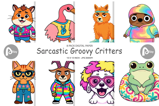 Digital Paper Sarcastic Groovy Critters Digital Pattern artnoy 