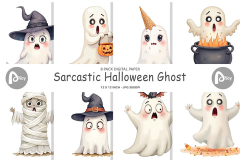 Digital Paper Sarcastic Halloween Ghost Digital Pattern artnoy 