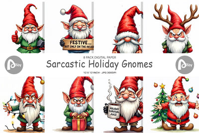 Digital Paper Sarcastic Holiday Gnomes Watercolor Digital Pattern artnoy 
