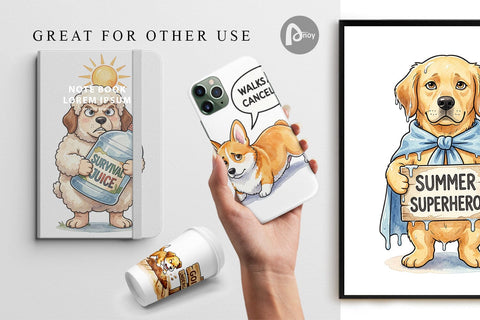 Digital Paper Sarcastic Lazy Summer Dog Watercolor Digital Pattern artnoy 