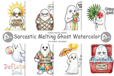 Digital Paper Sarcastic Melting Ghost Watercolor Digital Pattern artnoy 