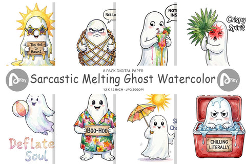 Digital Paper Sarcastic Melting Ghost Watercolor Digital Pattern artnoy 