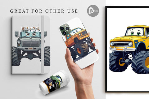 Digital Paper Sarcastic Monster Trucks Digital Pattern artnoy 