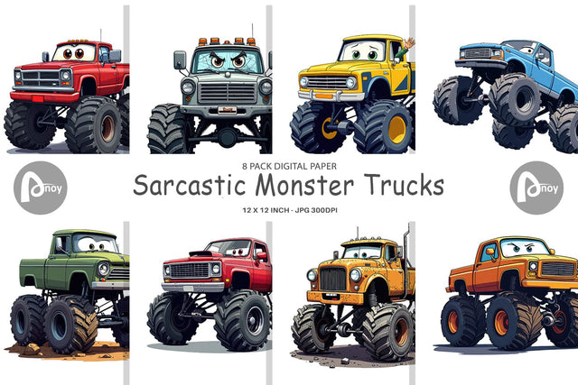 Digital Paper Sarcastic Monster Trucks Digital Pattern artnoy 