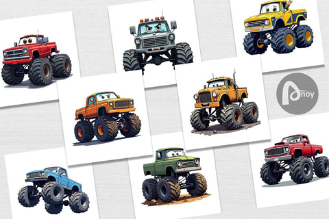 Digital Paper Sarcastic Monster Trucks Digital Pattern artnoy 