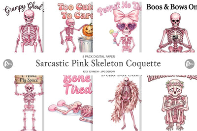 Digital Paper Sarcastic Pink Skeleton Coquette Digital Pattern artnoy 