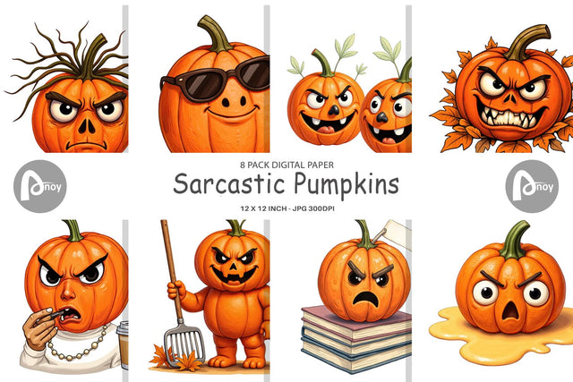 Digital Paper Sarcastic Pumpkins Digital Pattern artnoy 