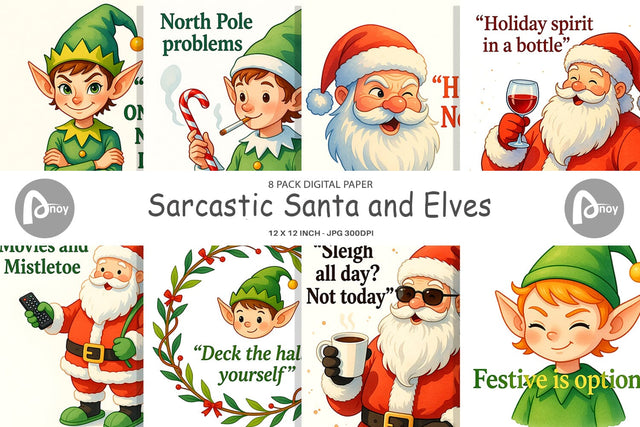 Digital Paper Sarcastic Santa Elves Digital Pattern artnoy 