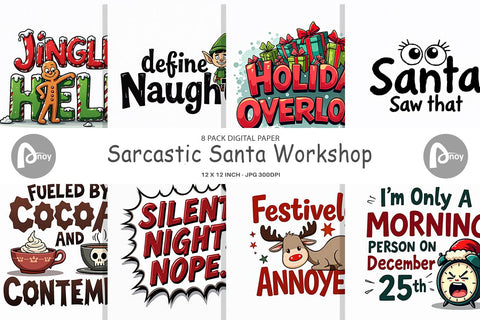 Digital Paper Sarcastic Santa's Workshop Quotes Digital Pattern artnoy 