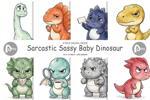 Digital Paper Sarcastic Sassy Baby Dinosaur Digital Pattern artnoy 