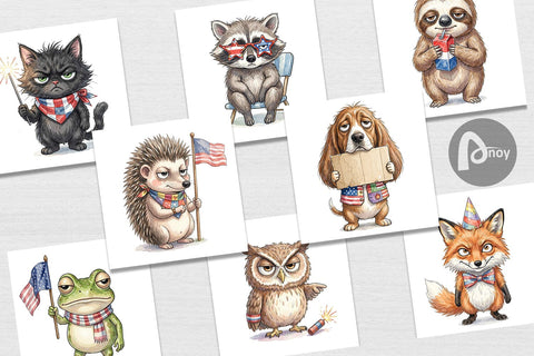 Digital Paper Sarcastic Sassy Patriotic Animals Sublimation artnoy 