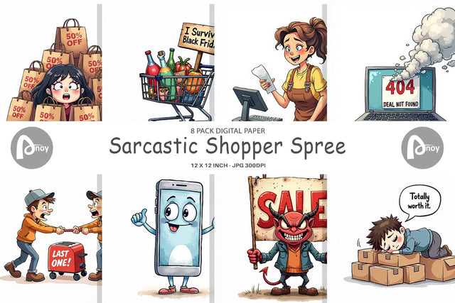 Digital Paper Sarcastic Shopper Digital Pattern artnoy 