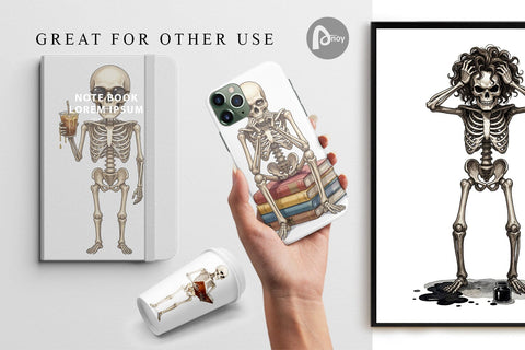 Digital Paper Sarcastic Skeleton Dark Academia Digital Pattern artnoy 