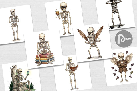 Digital Paper Sarcastic Skeleton Dark Academia Digital Pattern artnoy 
