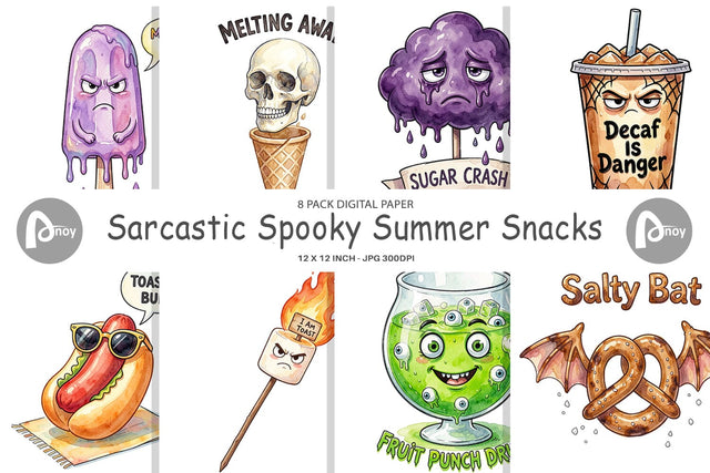 Digital Paper Sarcastic Spooky Summer Snacks Digital Pattern artnoy 