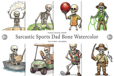 Digital Paper Sarcastic Sports Dad Bone Watercolor Digital Pattern artnoy 