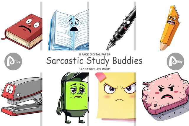 Digital Paper Sarcastic Study Buddies Digital Pattern artnoy 