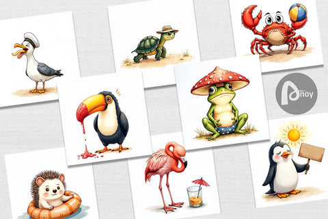 Digital Paper Sarcastic Summer Animals Watercolor Digital Pattern artnoy 