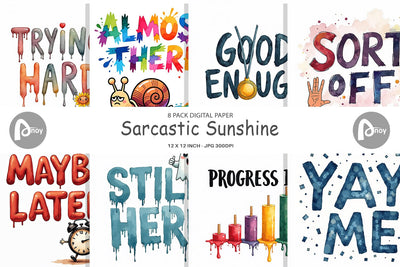 Digital Paper Sarcastic Sunshine Cynical Hope Watercolor Digital Pattern artnoy 