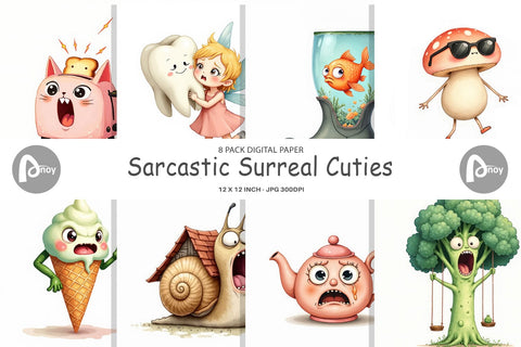Digital Paper Sarcastic Surreal Cuties Digital Pattern artnoy 