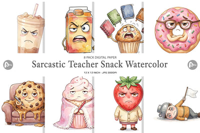 Digital Paper Sarcastic Teacher Snack Watercolor Digital Pattern artnoy 