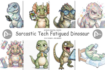 Digital Paper Sarcastic Tech Fatigued Dinosaur Digital Pattern artnoy 