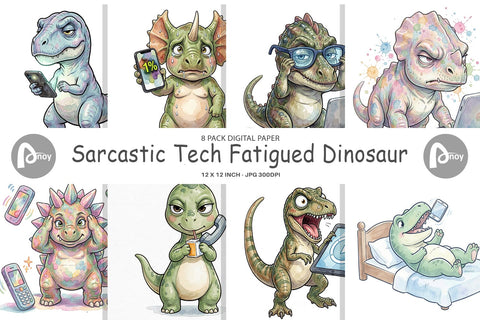 Digital Paper Sarcastic Tech Fatigued Dinosaur Digital Pattern artnoy 