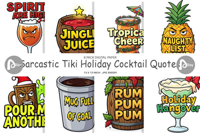 Digital Paper Sarcastic Tiki Holiday Cocktail Quotes Digital Pattern artnoy 