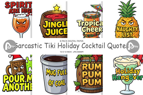 Digital Paper Sarcastic Tiki Holiday Cocktail Quotes Digital Pattern artnoy 