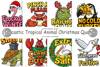 Digital Paper Sarcastic Tropical Animal Christmas Quotes Digital Pattern artnoy 