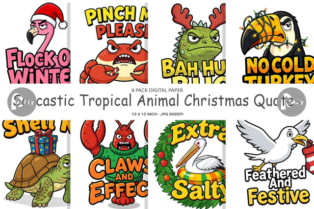 Digital Paper Sarcastic Tropical Animal Christmas Quotes Digital Pattern artnoy 