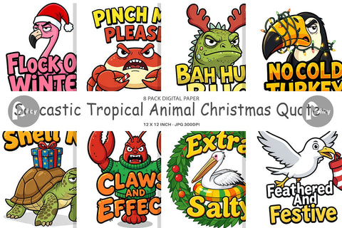 Digital Paper Sarcastic Tropical Animal Christmas Quotes Digital Pattern artnoy 